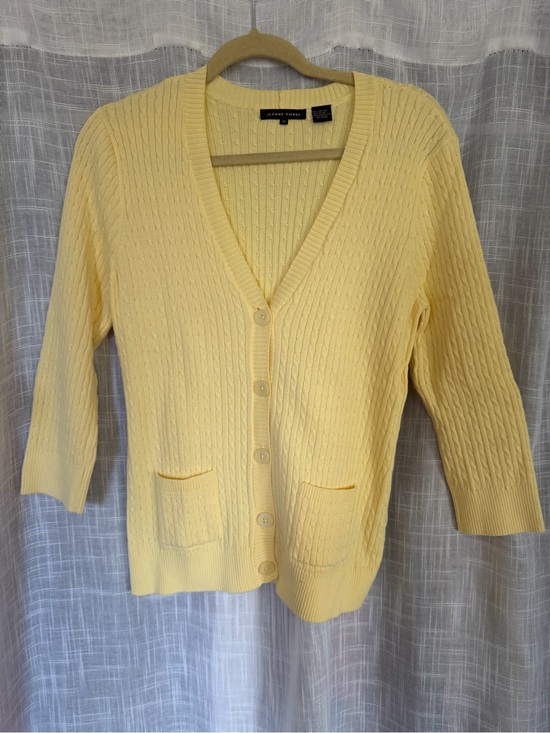 JEANNE PIERRE Sweaters - Jeanne PierreYellow Cable-Knit V-Neck Button Cardigan Sweater